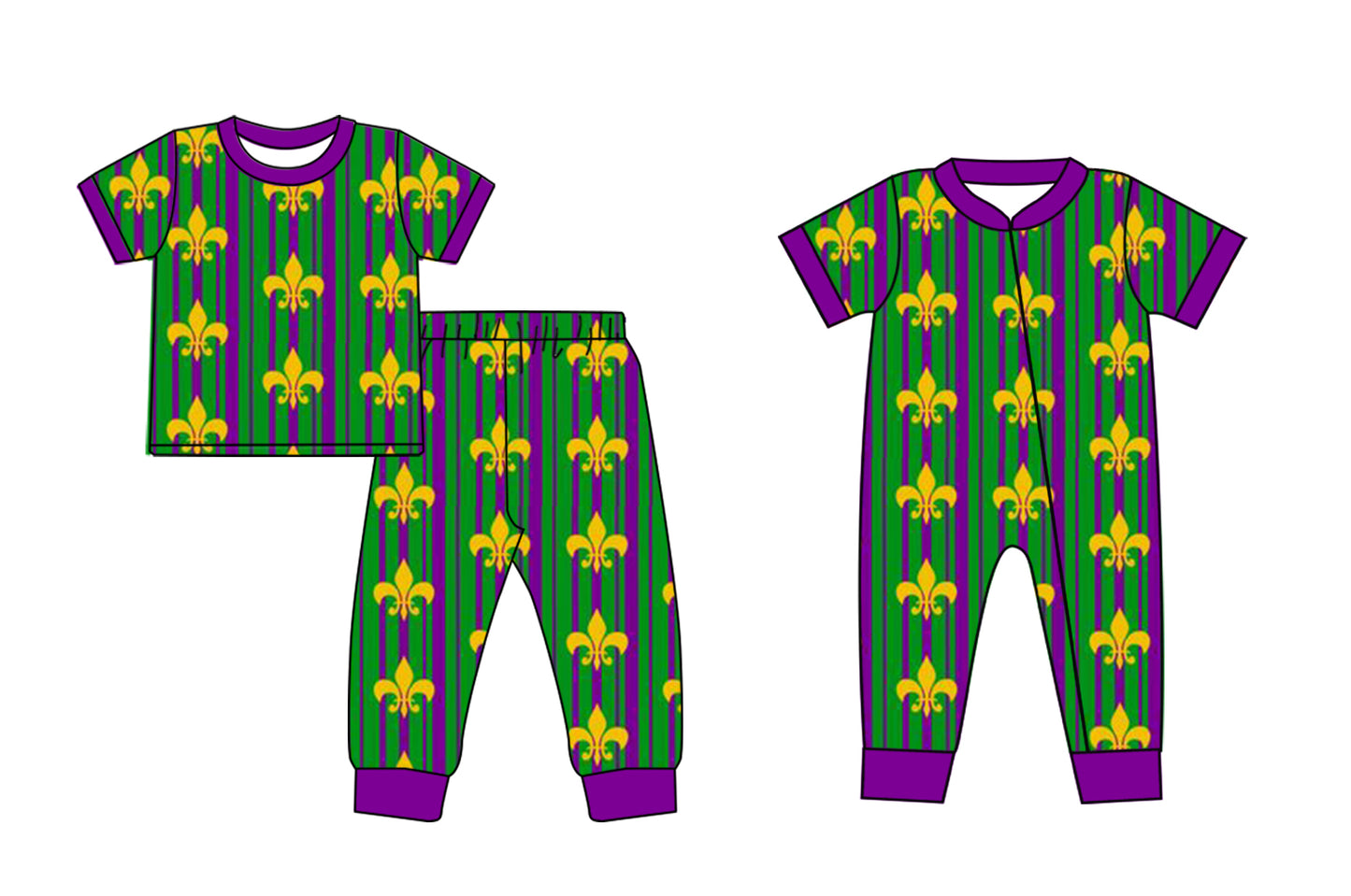 12.4 custom each style moq 5eta 4-6week Sibling Sister mardi gras baby girls short sleeve sets and rompers match design