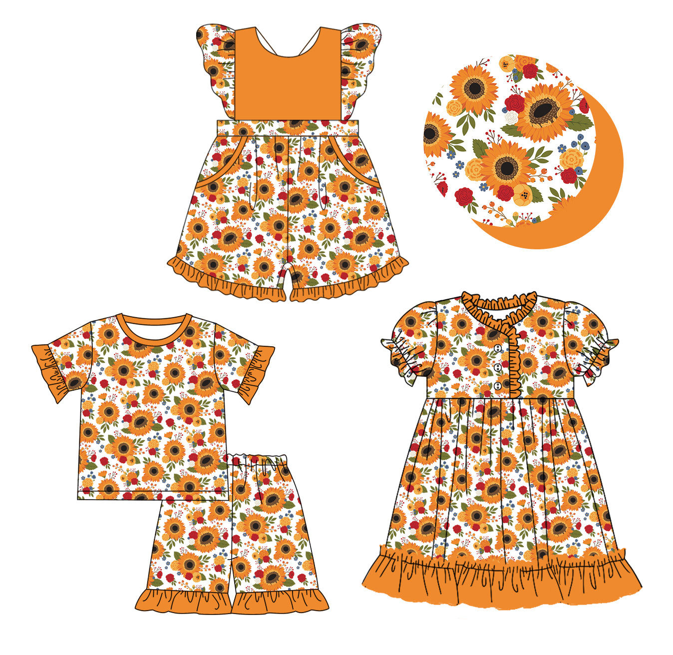 12.10 custom each style moq 5eta 4-6week Sibling Sister floral baby girl short sleeve shorts sets and dress and jumpsuits match family design