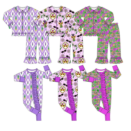 25.9.6 custom each style moq 5 eta 4-6week Sibling Sisters mardi gras baby girl long sleeve pants sets 1 and sets 3 and romper 1 and romper 3 match family design
