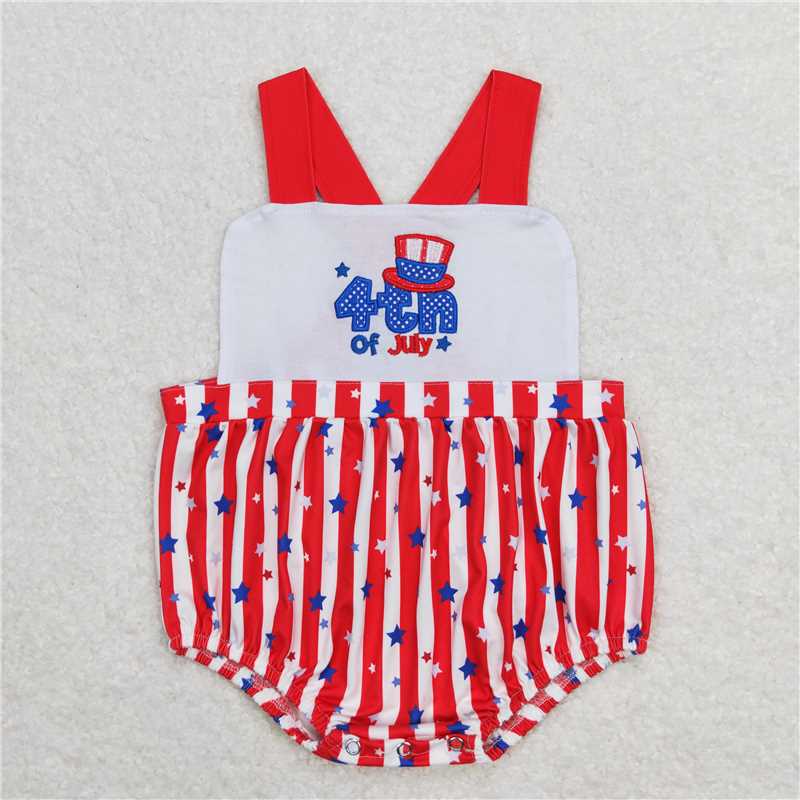Baby girls 4TH OF JUY printed red stripes blue stars Sibling Sister Clothes Sets