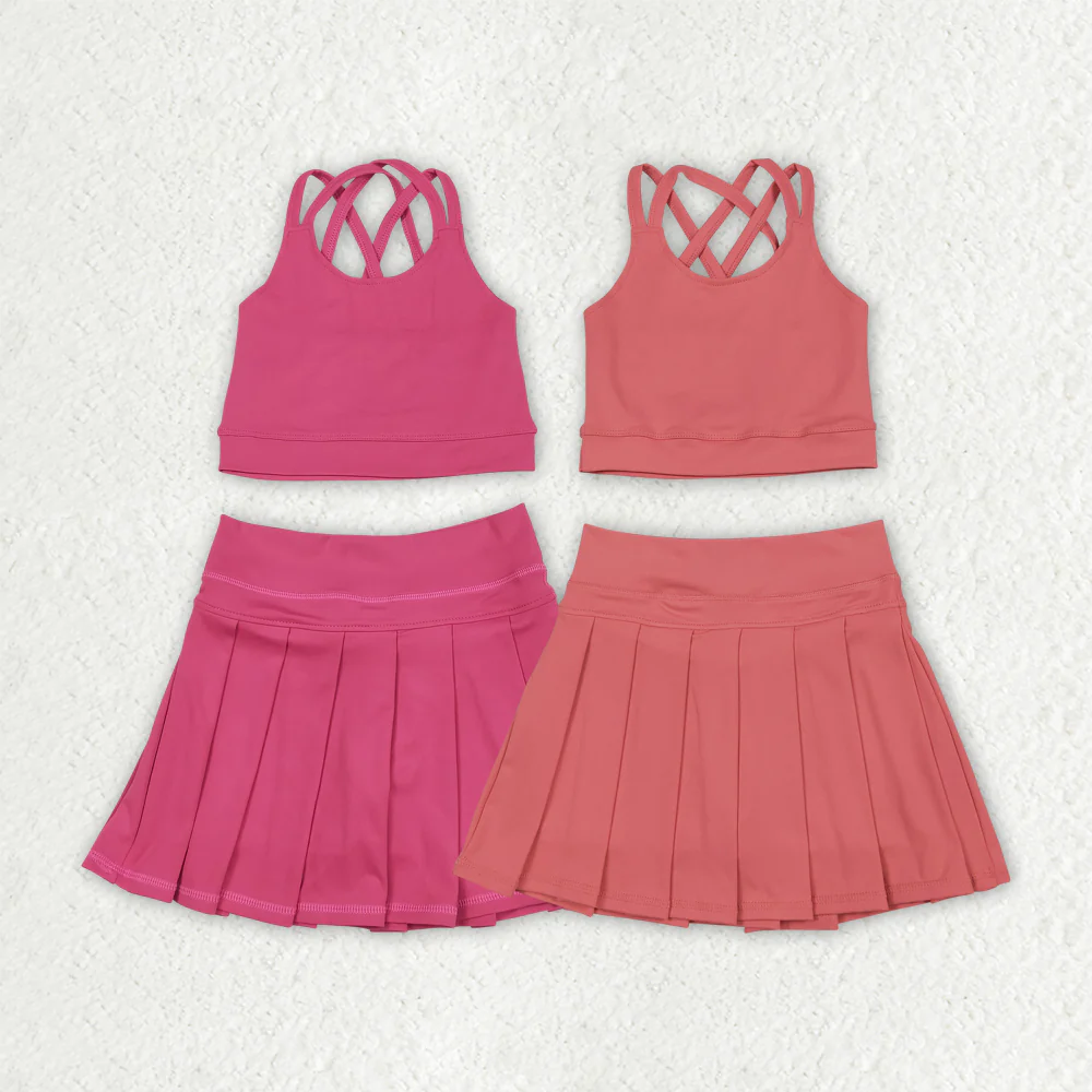 RTS NO MOQ Sibling baby girl clothes solid color skirt yoga sets