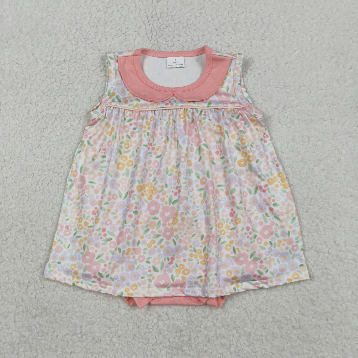 RTS NO MOQ（In Stock ) SR3628 Floral Flower and Leaf Peter Pan Collar Sleeveless Vest Bodysuit