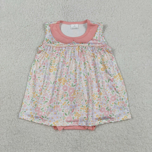 RTS NO MOQ（In Stock ) SR3628 Floral Flower and Leaf Peter Pan Collar Sleeveless Vest Bodysuit