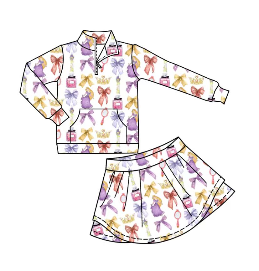 Custom moq 5 mix size milk silk summer baby girls clothes bow long sleeve skirts sets-25.11.10
