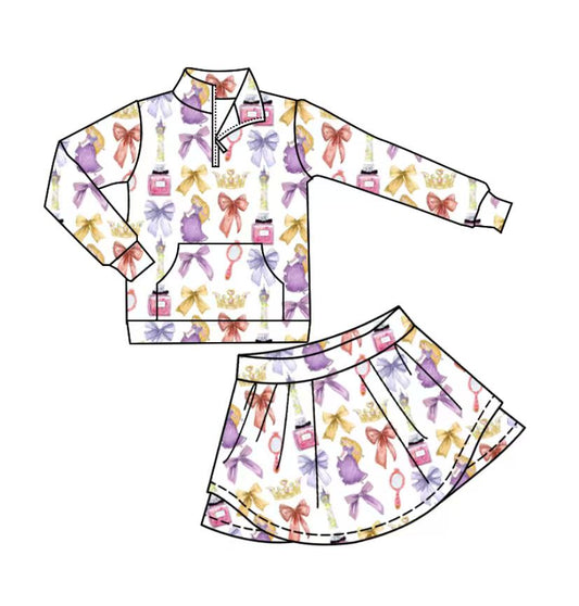 Custom moq 5 mix size milk silk summer baby girls clothes bow long sleeve skirts sets-25.11.10