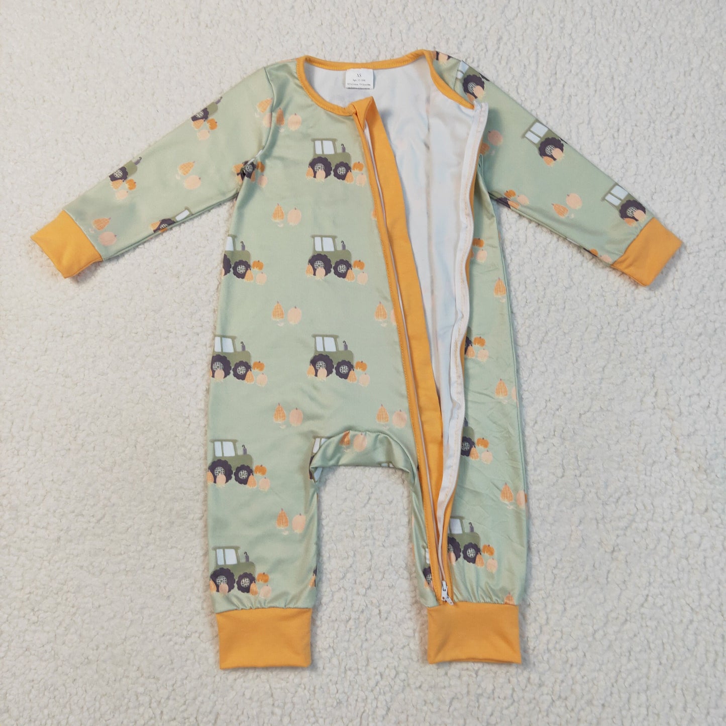RTS NO MOQ（In Stock) LR2335 Tractor pumpkin orange green zipper long sleeve jumpsuit