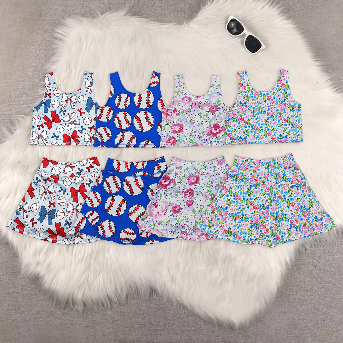 RTS NO MOQ Girls clothes yoga short sleeve Clothes Sets