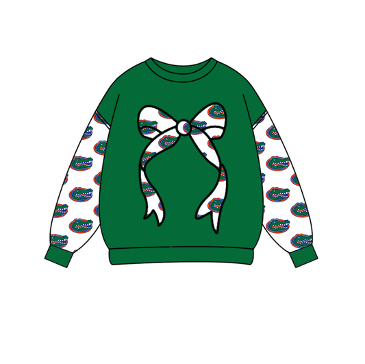 Custom moq 5 mix size milk silk summer team baby boys clothes green bow long sleeve top-25.10.15