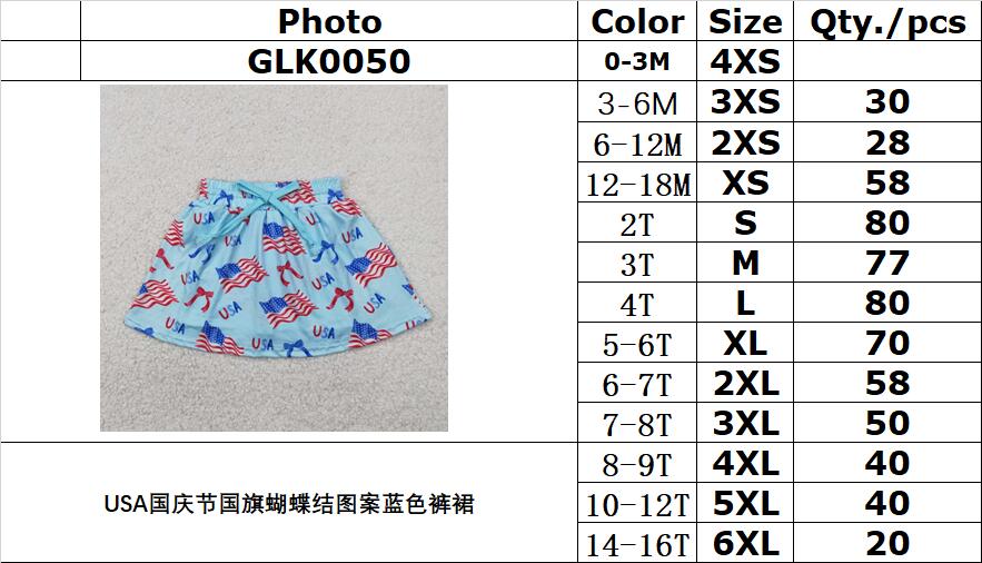 RTS NO MOQ GLK0050 USA National Day flag bow pattern blue culottes