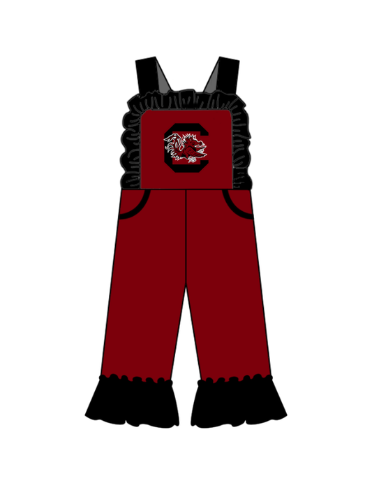 Custom moq 5 mix size milk silk summer teams baby girl clothes brick red suspender jumpsuit-25.8.26
