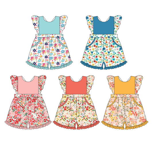 12.10 custom each style moq 5eta 4-6week Sibling Sister floral baby girl short sleeve shorts jumpsuits 5 match family design
