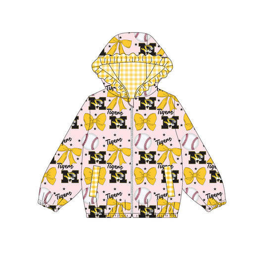 1001-Custom moq 8 mix size milk silk summer team baby girls clothes bow yellow hooded long sleeve top-25.10.9