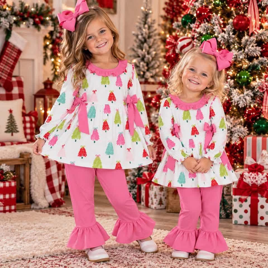 rts no moq GLP2422 Christmas tree rose red bow lace long sleeve trousers suit