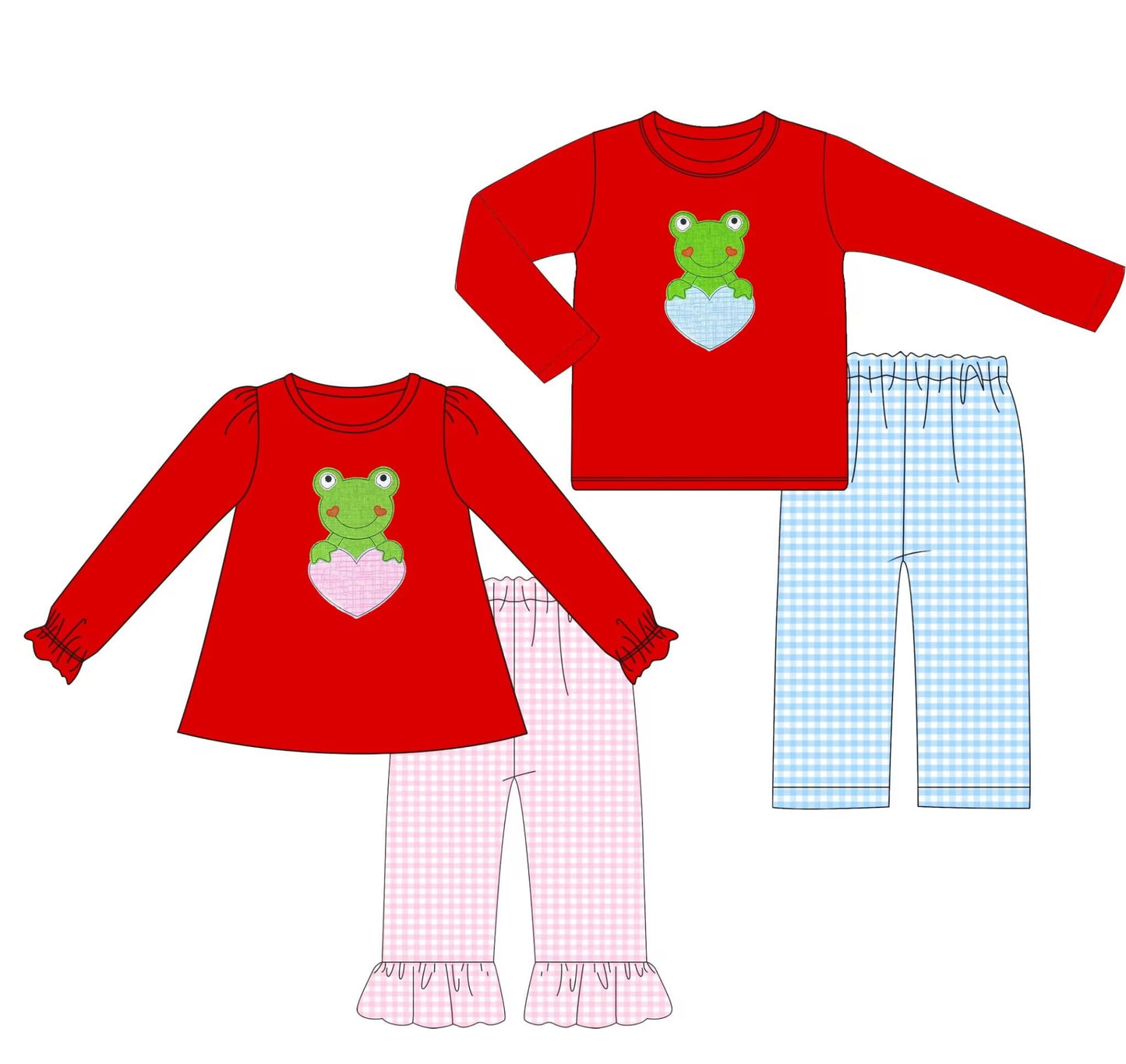 Custom moq 5 each style eta 6-7weeks baby girl clothes red long sleeve pants sets 1 and sets 2-25.8.14