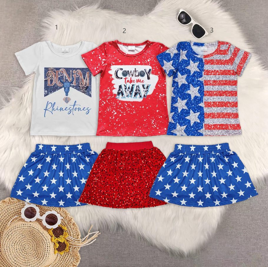RTS no moq baby kids clothing childrens clothing july 4th holiday girls skirts sets