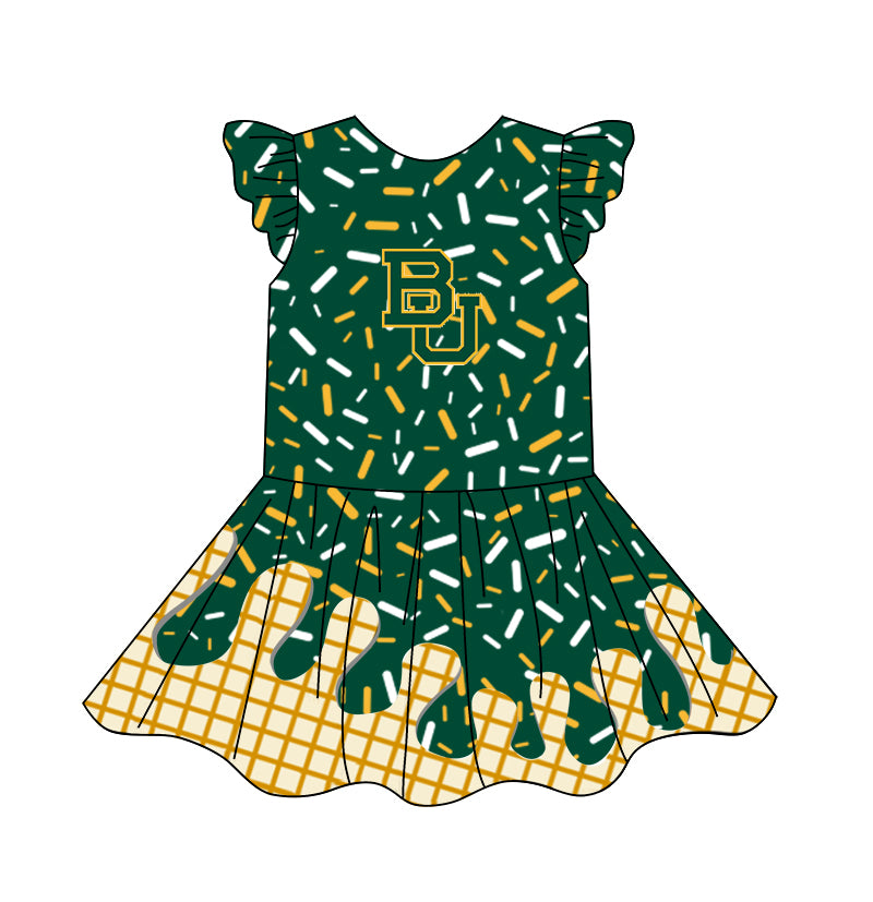 custom moq 3 eta 6-7weeks baby girls clothes team green flying Sleeves Dress