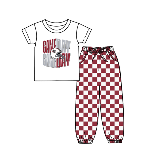 Custom summer teams baby boy clothes team GAME DAY dark red short sleeve pants sets-25.9.4