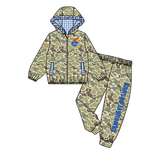 Custom moq 8 mix size eta 6-8weeks milk silk summer team camouflage baby girl clothes hooded long sleeve pants sets-25.9.18