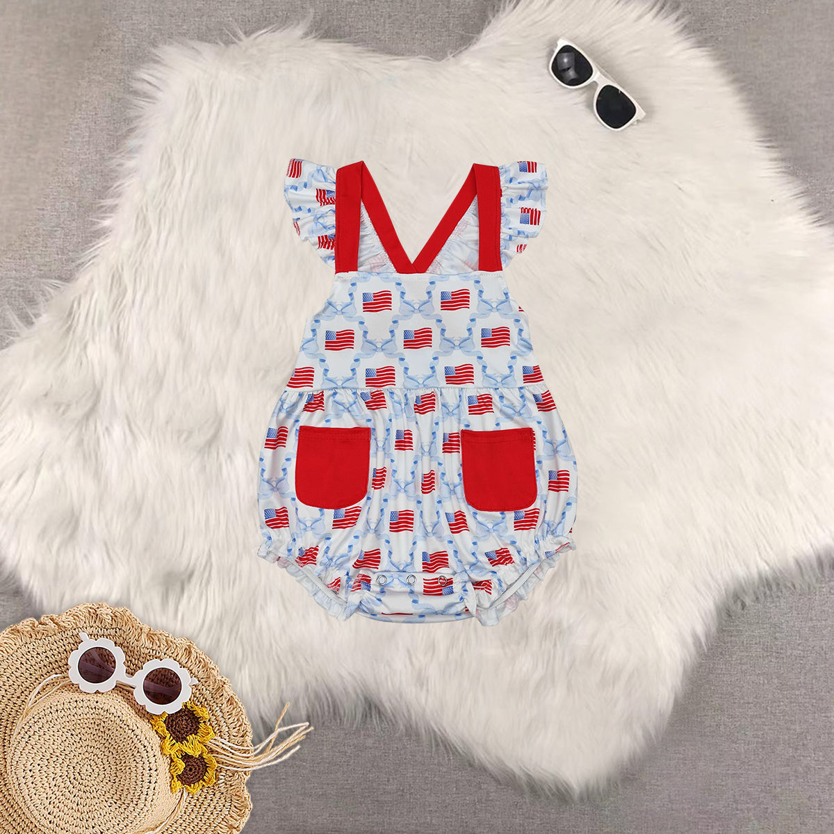 RTS baby girls clothes 4th of july short Sleeve dress romper
