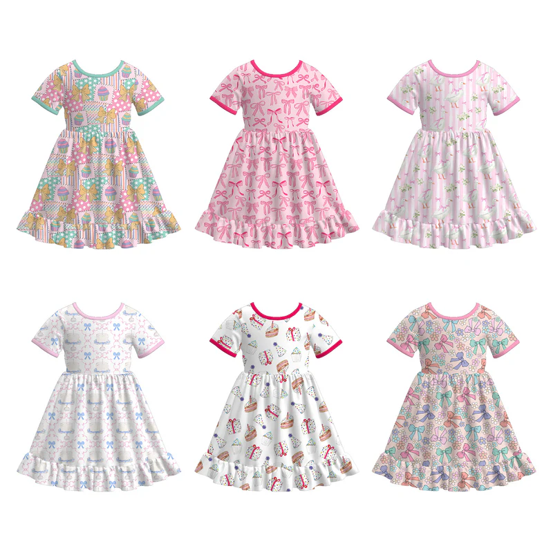 Custom moq 5 each style eta 6-7weeks milk silk baby girls summer short sleeves dresses 6-25.7.14