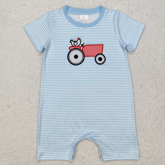 RTS NO MOQ ETA 5/7days arrived SR2406 Short-sleeved jumpsuit with embroidered chicken tractor blue stripes