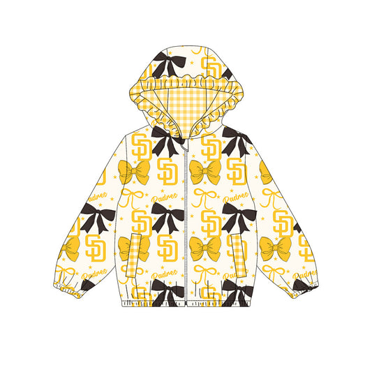 1002-Custom moq 8 mix size milk silk summer team baby girls clothes bow yellow and black hooded long sleeve top-25.10.9