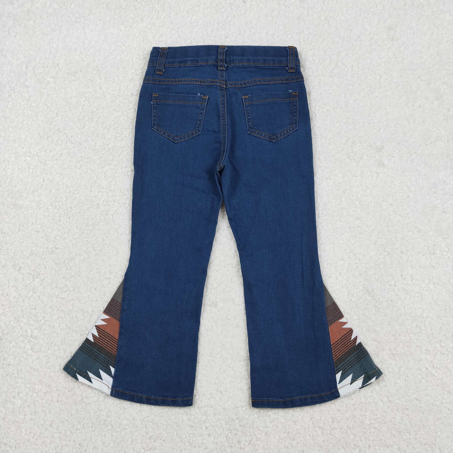 RTS NO MOQ（In Stock) Aztec geometric patchwork blue bleached denim pants