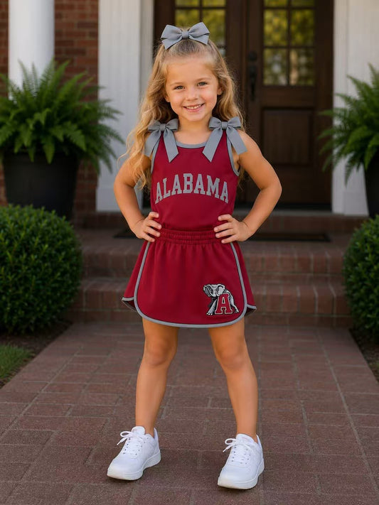 custom moq 5 mix size AADH02 Baby Girls Checked Bow Sleeveless Tank Top Skirts Summer Team Outfit