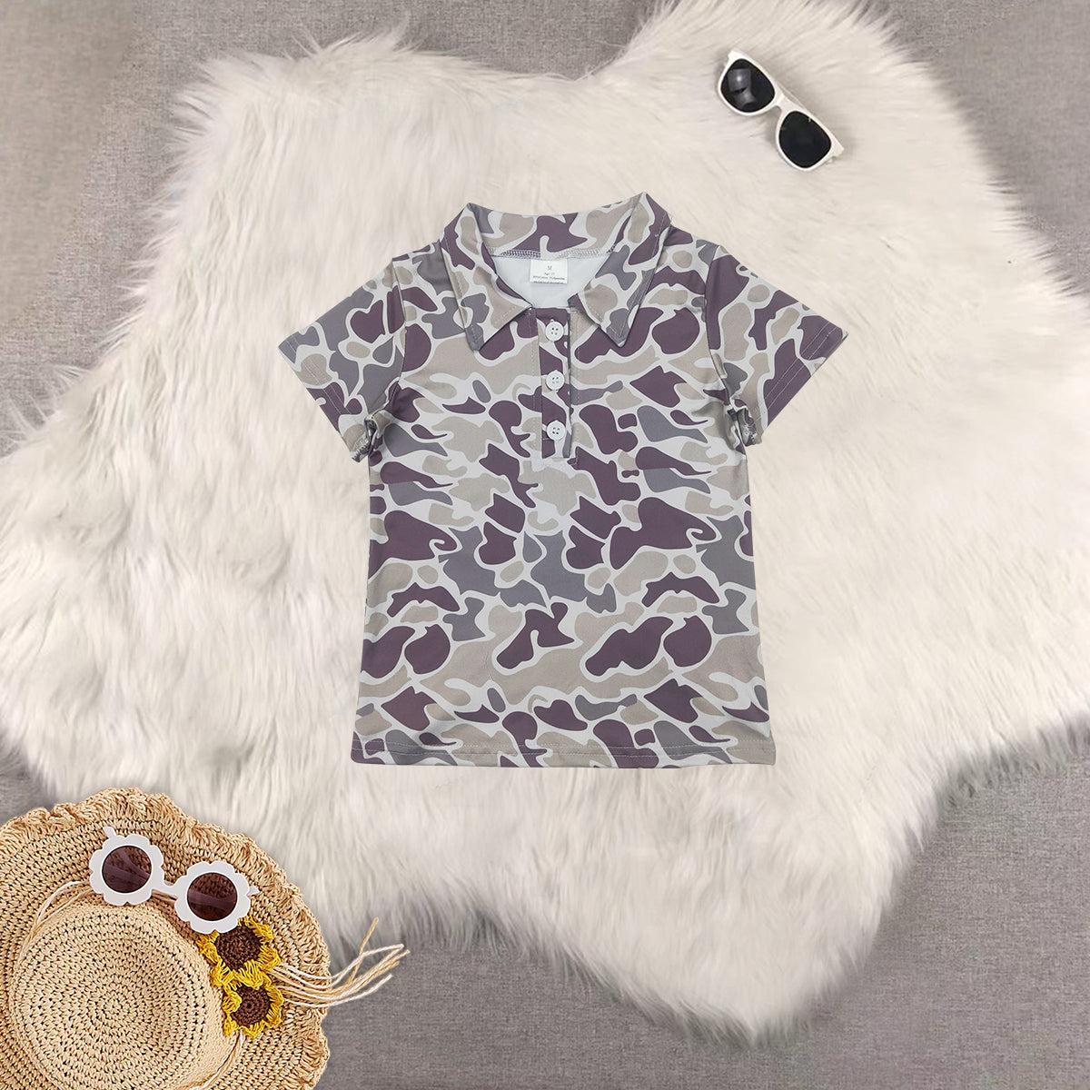 RTS NO MOQ baby boys clothes camouflage short-sleeved tops