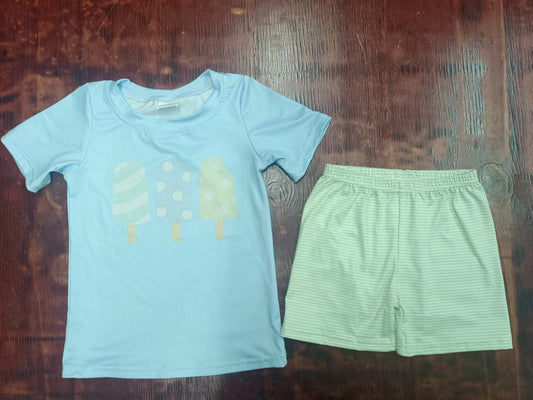 Custom moq 3 eta 6-7weeks baby boys clothes ice cream blue short sleeve shorts sets