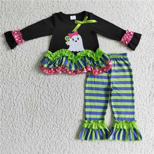 RTS NO MOQ（In Stock) GLP0182 Embroidered halloween Long Sleeve Pants Set