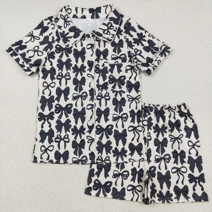 RTS NO MOQ Sibling Adult Girls Button Cardigan Short Sleeve Shorts Pajama Set: Leopard & Geometric Stripes