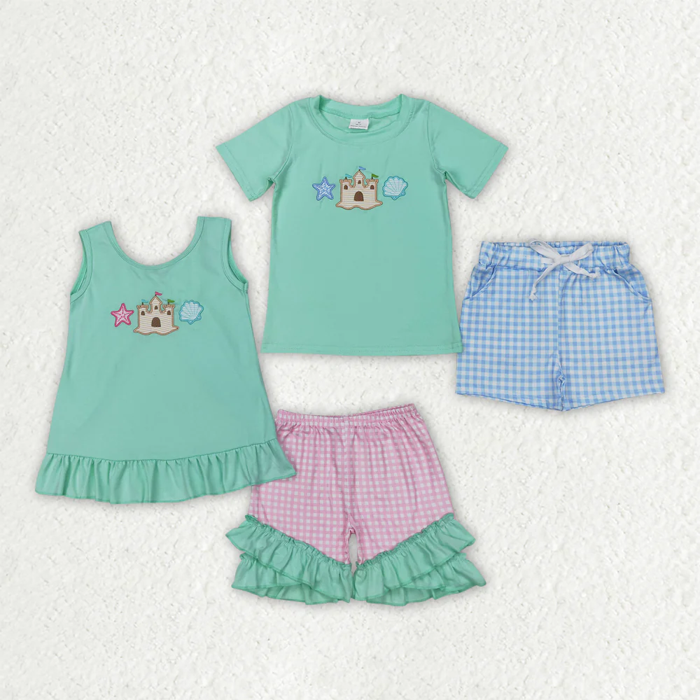 RTS NO MOQ baby girls clothes embroidery short sleeve Clothes Sets