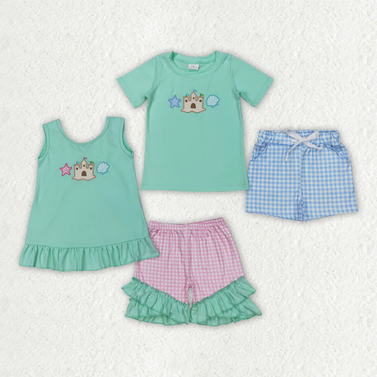RTS NO MOQ baby girls clothes embroidery short sleeve Clothes Sets