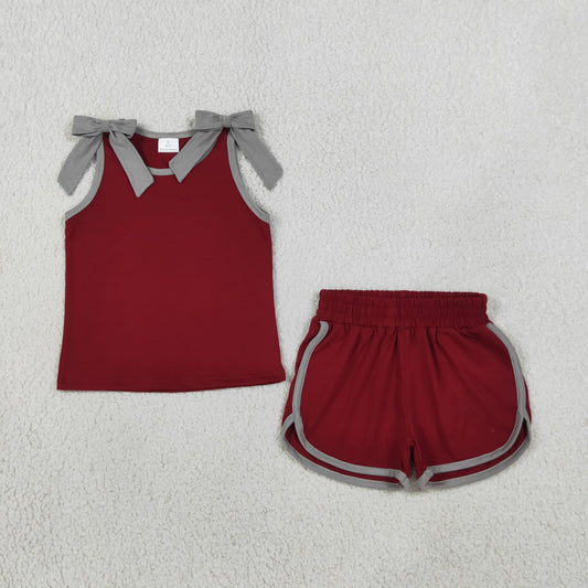 custom moq 5 mix size SABNGN01 BLANK MARNOON WITH GREY BOW GIRLS SETS