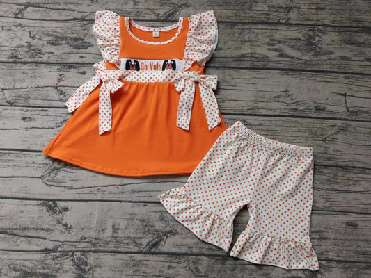 custom moq 3 eta 5weeks Girls short sleeve shorts orange suit go vols