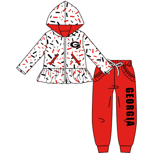 Custom moq 8 mix size eta 6-8weeks milk silk summer teams red baby girl clothes hooded long sleeve pants sets-25.9.27