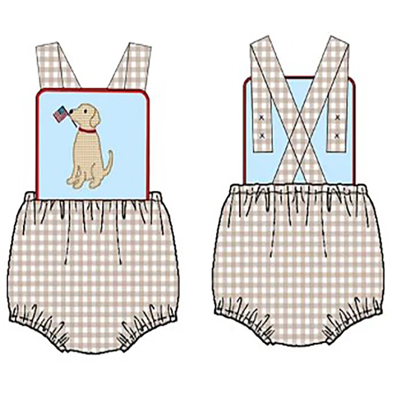 5.17custom each style moq 5eta 4-5week Sibling Sister patriotic puppy print blue girls and boys outfits and baby romper match family design