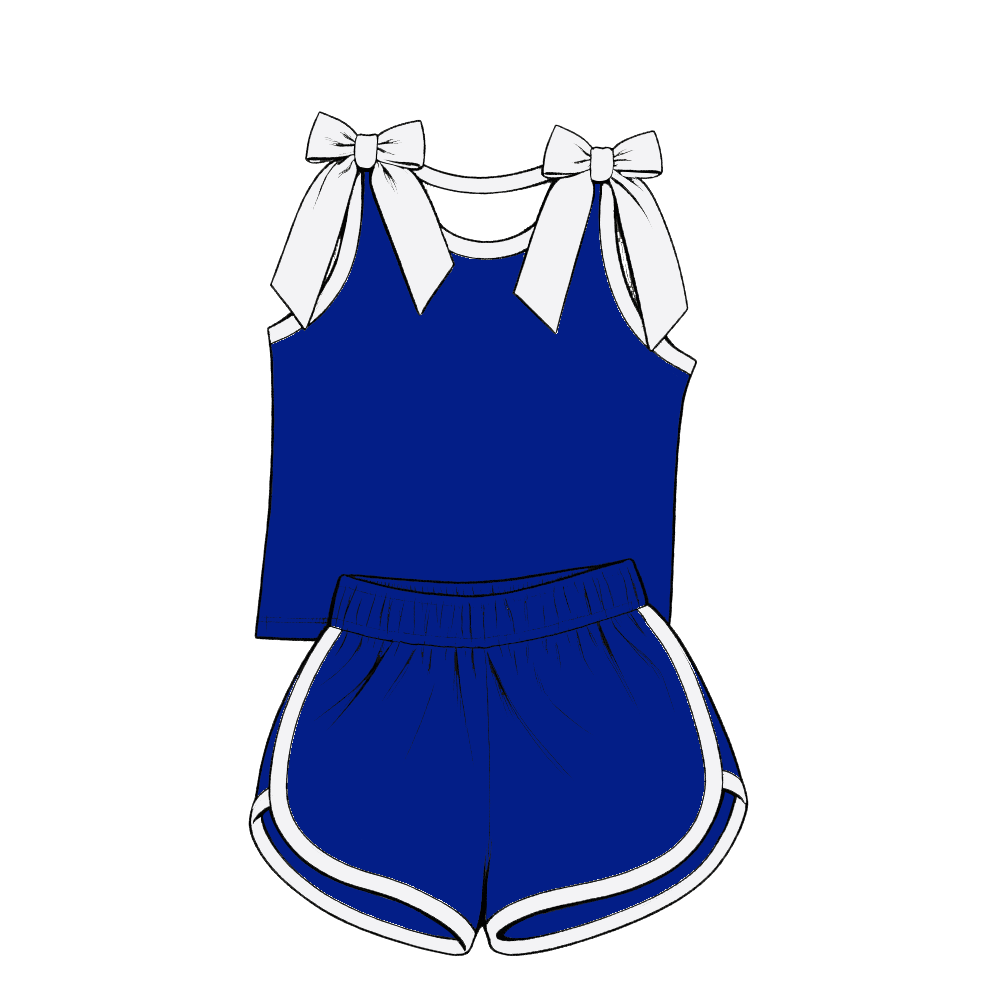 custom moq 5 mix size Baby Girls Solid Color Bow Sleeveless Top Shorts Summer Casual Clothes Set