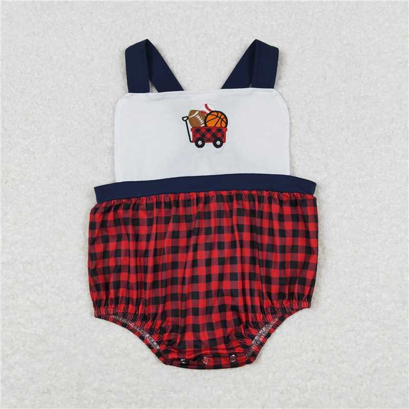 Baby boys Football basketball cart prints solid color red-black plaid Sibling Sister Clothes Sets