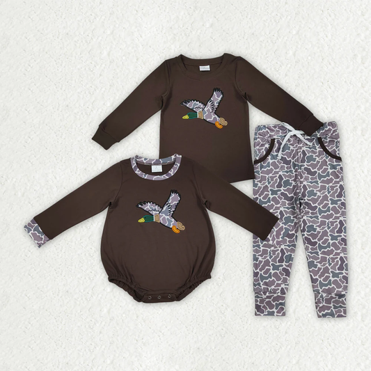 RTS NO MOQ Sibling Baby boy clothes embrodiery long-sleeved trousers suit & romper