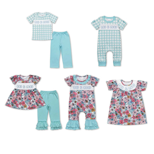 RTS NO MOQ Boys and Girls Sky Blue Short Sleeve Pants Set & Climbing Suit & Short Sleeve Dress
