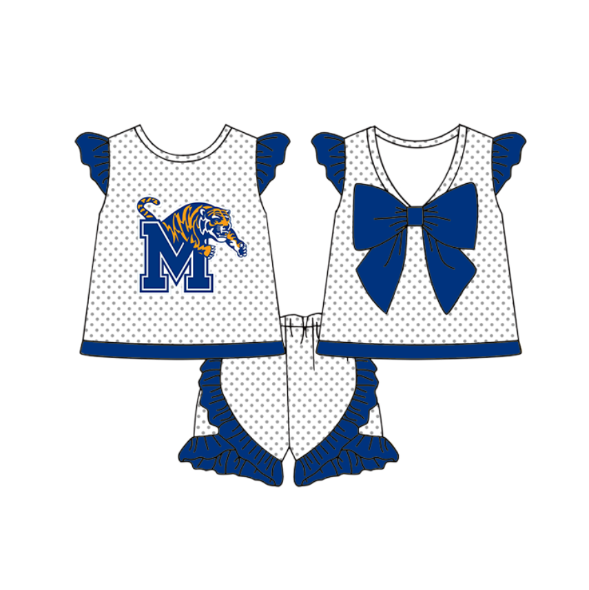 Custom moq 5 mix size milk silk summer teams Blue striped bow Tigers team series