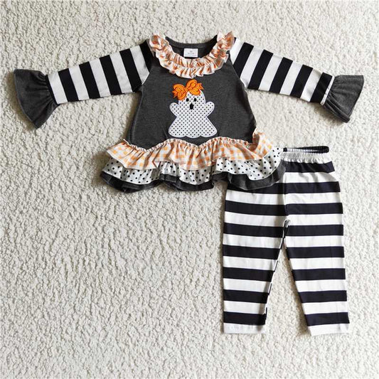 RTS NO MOQ（In Stock) GLP0180 Embroidered halloween Long Sleeve Pants Set