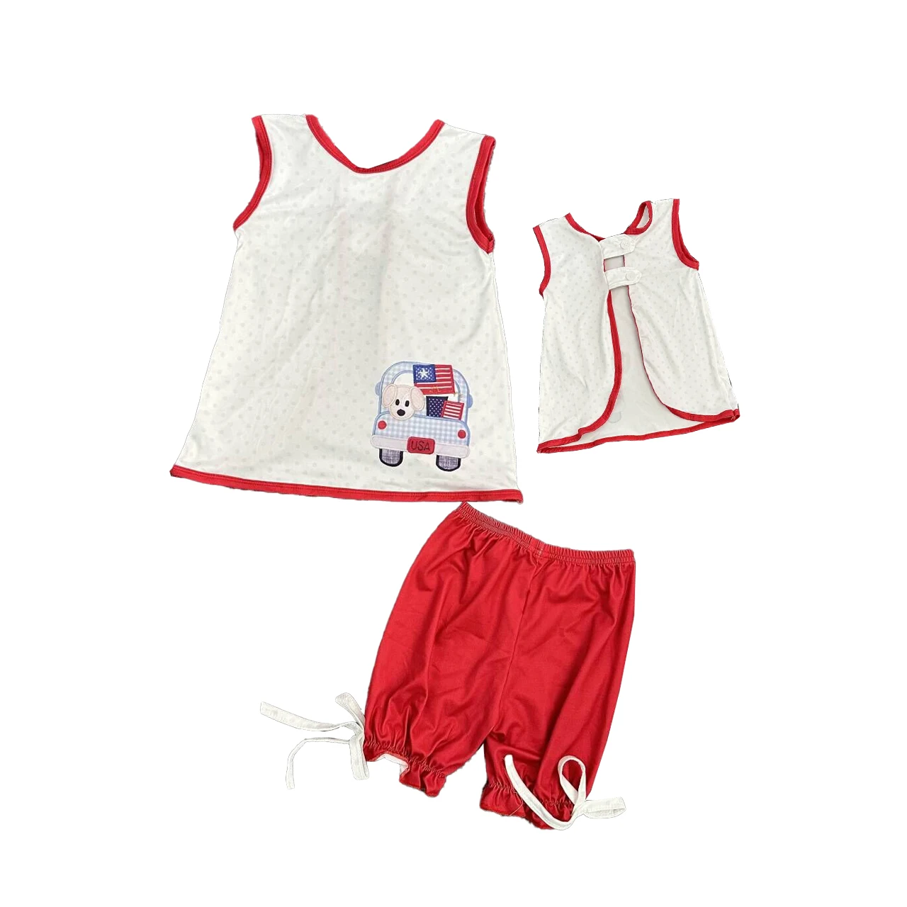 5.10custom each style moq 5eta 4-5week Sibling Sister dog on the car prints red boys and girls outfits and baby romper match family design
