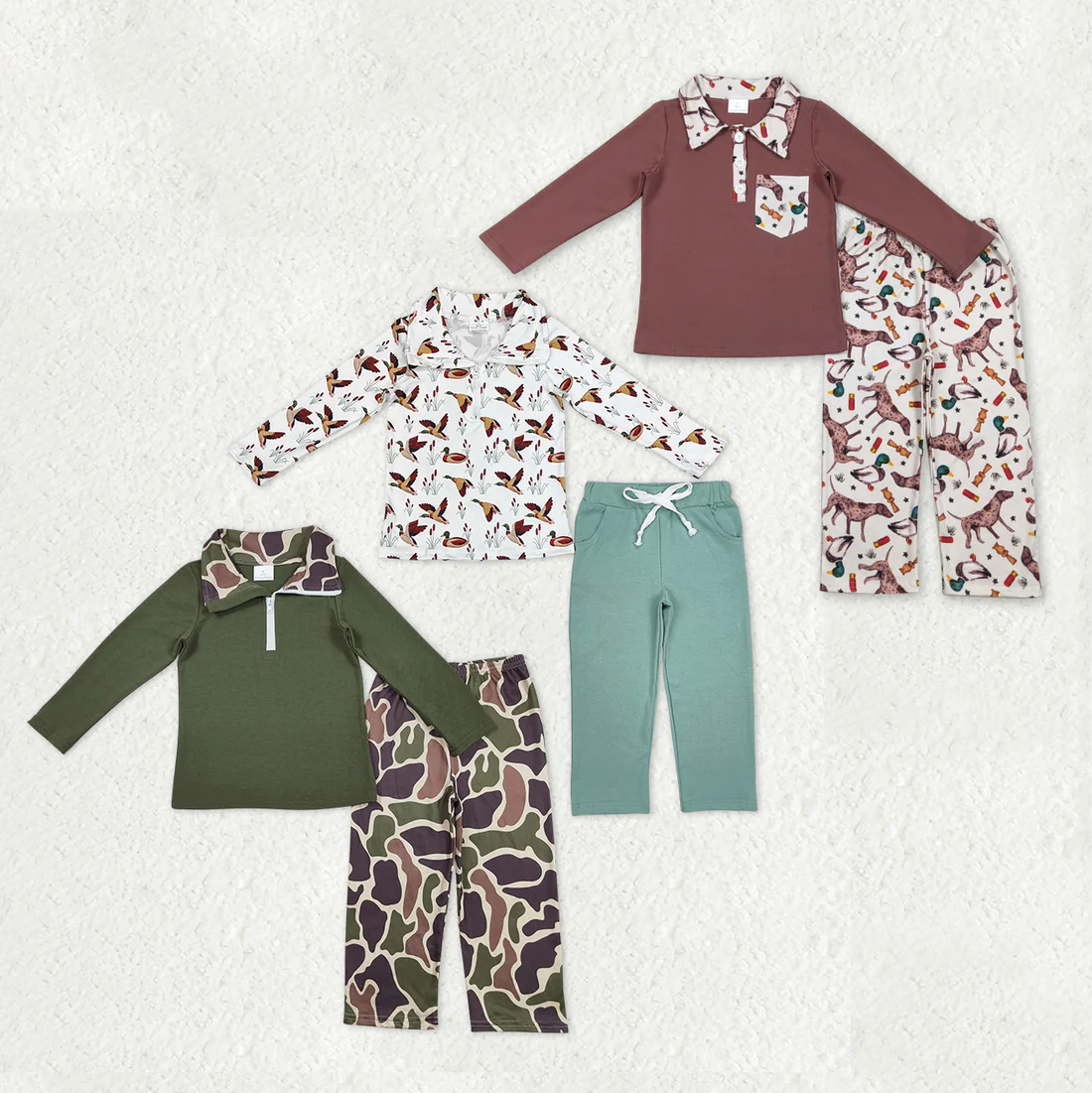 RTS NO MOQ Sibling baby girl boys clothes duck floral long sleeve pants Sets