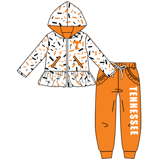 Custom moq 8 mix size eta 6-8weeks milk silk summer teams orange baby girl clothes hooded long sleeve pants sets-25.9.27