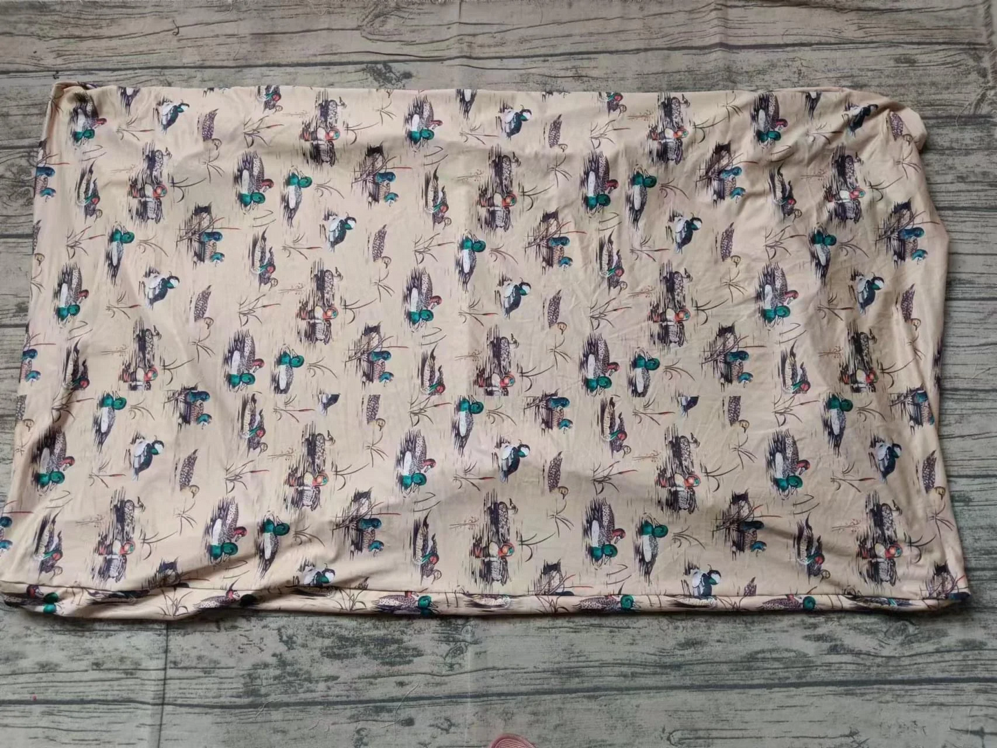Deadline September 12  custom no moq eta 6-8weeks Brown bed sheet with mandarin ducks playing in water