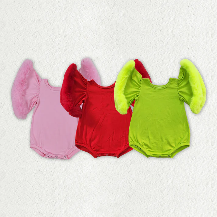 RTS NO MOQ Solid color short romper with plush cuffs