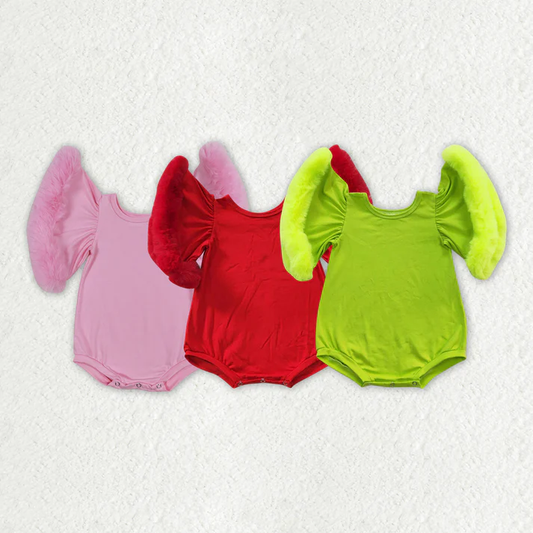 RTS NO MOQ Solid color short romper with plush cuffs